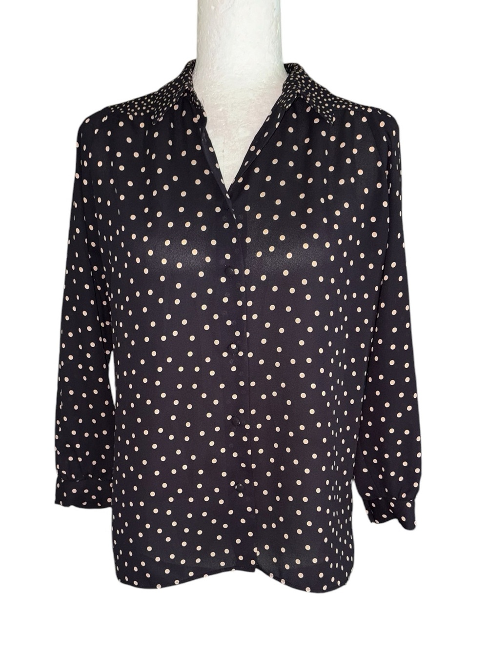 Zara Black Tan Polka Dot Print Oversized Blouse - XS